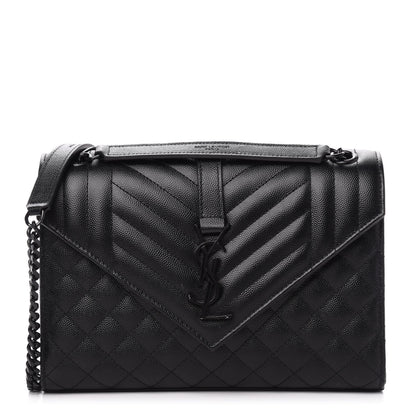 Saint Laurent Grain De Poudre Textured Mixed Matelasse Triquilt Medium Monogram Satchel Black 1 of 10