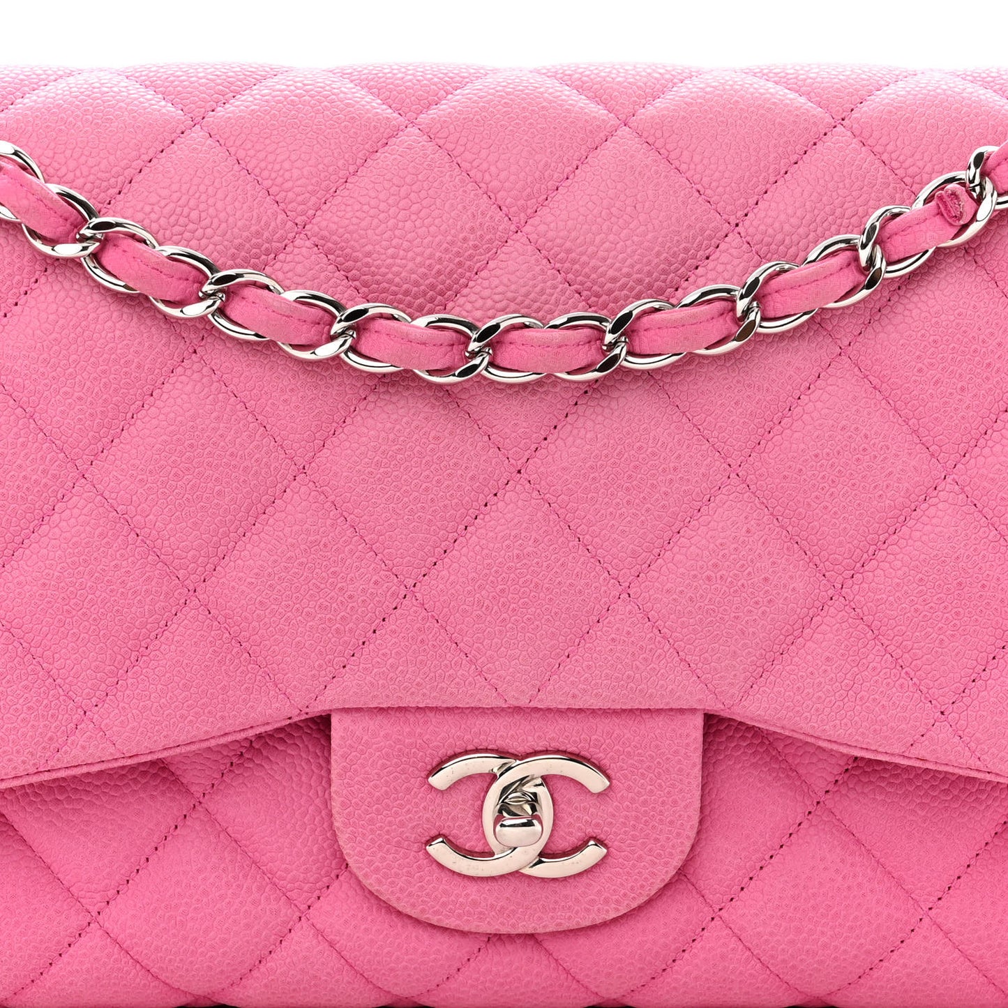 Iridescent Caviar Quilted Jumbo Double Flap Pink