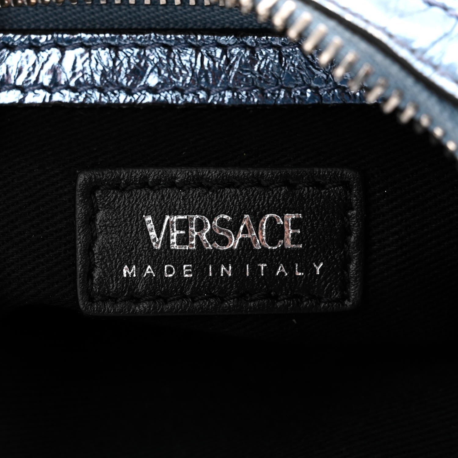 Versace Metallic Calfskin Mini Repeat Zip Hobo Blue 6 of 9