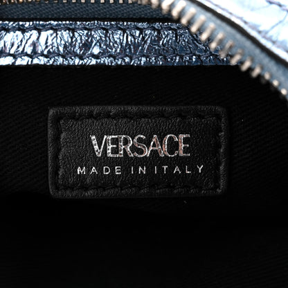 Versace Metallic Calfskin Mini Repeat Zip Hobo Blue 6 of 9