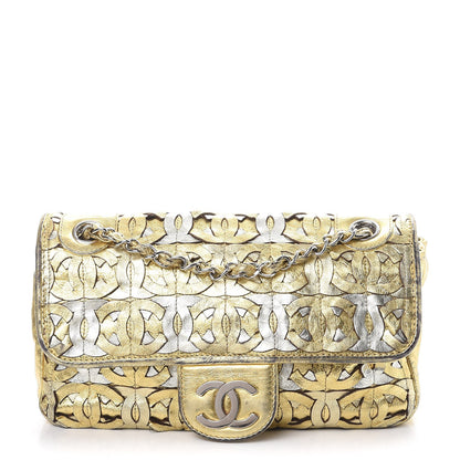 Chanel Metallic Crackled Calfskin Medium CC Mix Flap Gold Silver 1 of 12