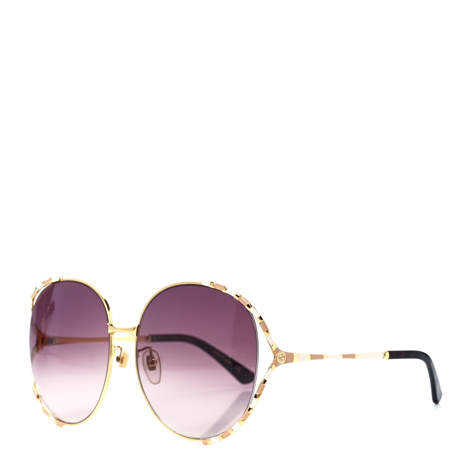 Gucci Metal Round Frame GG0595S Sunglasses Gold Brown 1 of 8