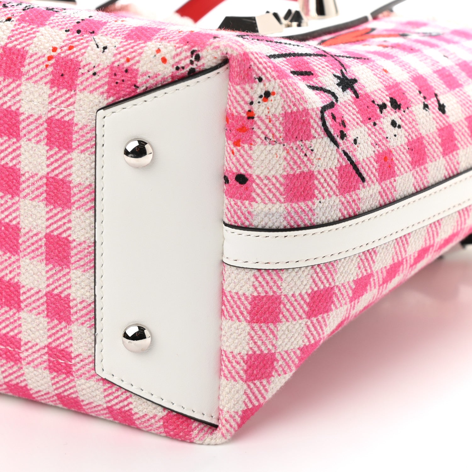 Christian Louboutin Canvas Gingham Printed Mini Frangibus Tote Pink White 10 of 10