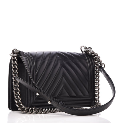 Chanel Calfskin Chevron Quilted Medium Boy Flap Black 3 of 10