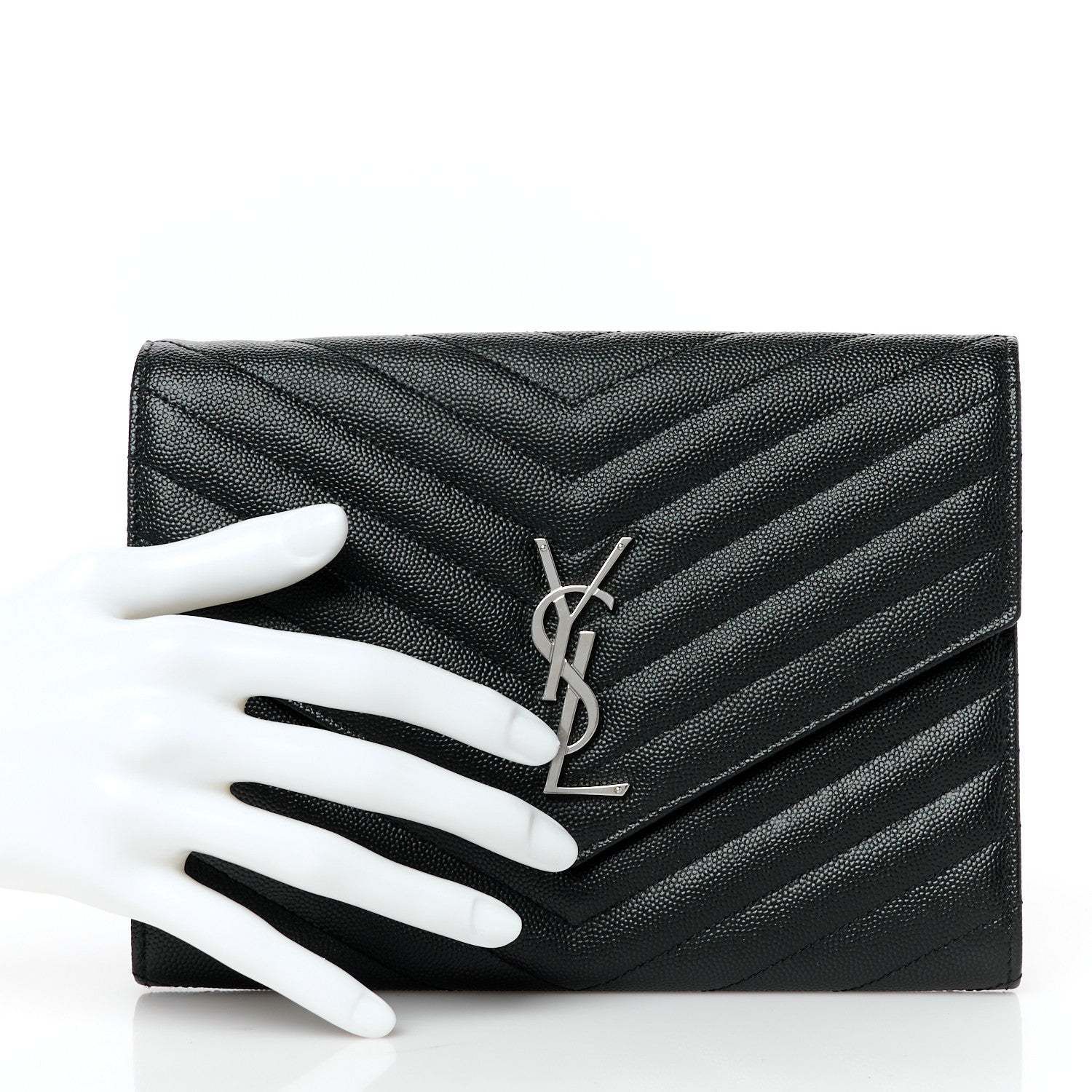 Saint Laurent Grain De Poudre Matelasse Chevron Monogram Envelope Clutch Black 2 of 8