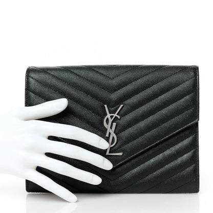 Saint Laurent Grain De Poudre Matelasse Chevron Monogram Envelope Clutch Black 2 of 8