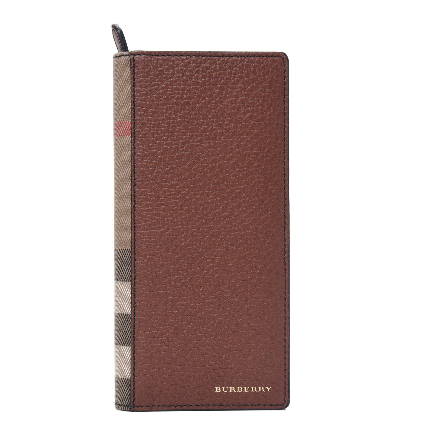 Grainy Calfskin House Check Vertical Wallet Tan
