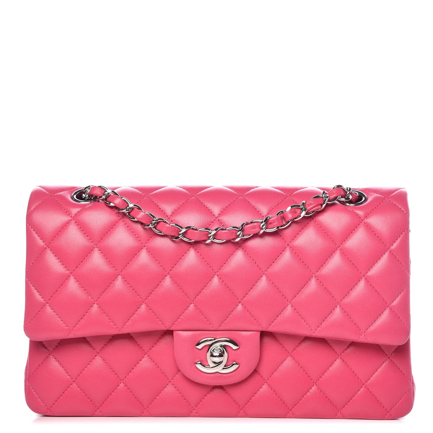 Lambskin Quilted Medium Double Flap Fuchsia
