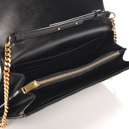 Saint Laurent Grain De Poudre Matelasse Chevron Monogram Chain Wallet Black 5 of 13