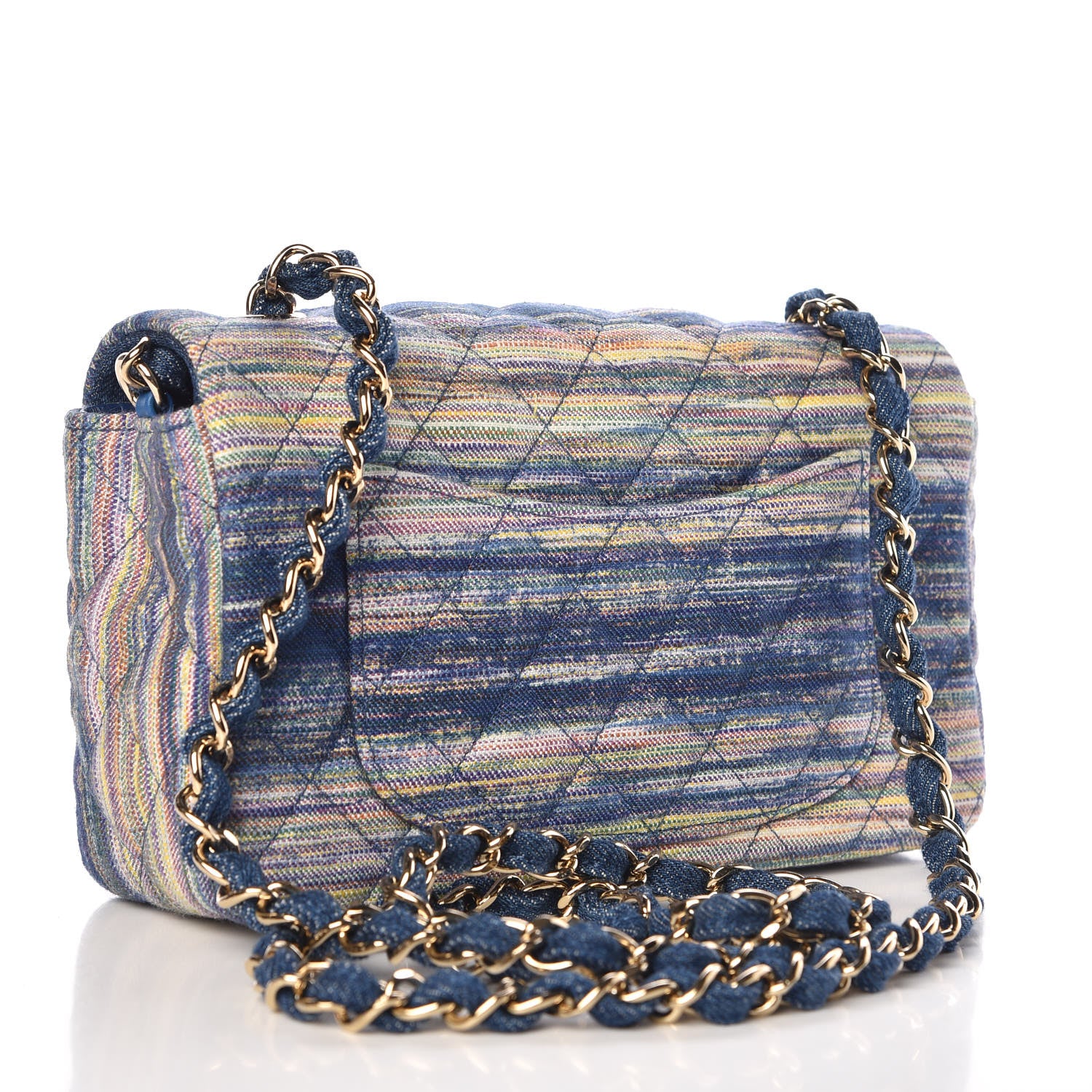 Chanel Striated Quilted Classics in Fabrics Mini Rectangular Flap Blue 3 of 10
