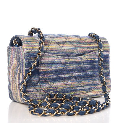 Chanel Striated Quilted Classics in Fabrics Mini Rectangular Flap Blue 3 of 10