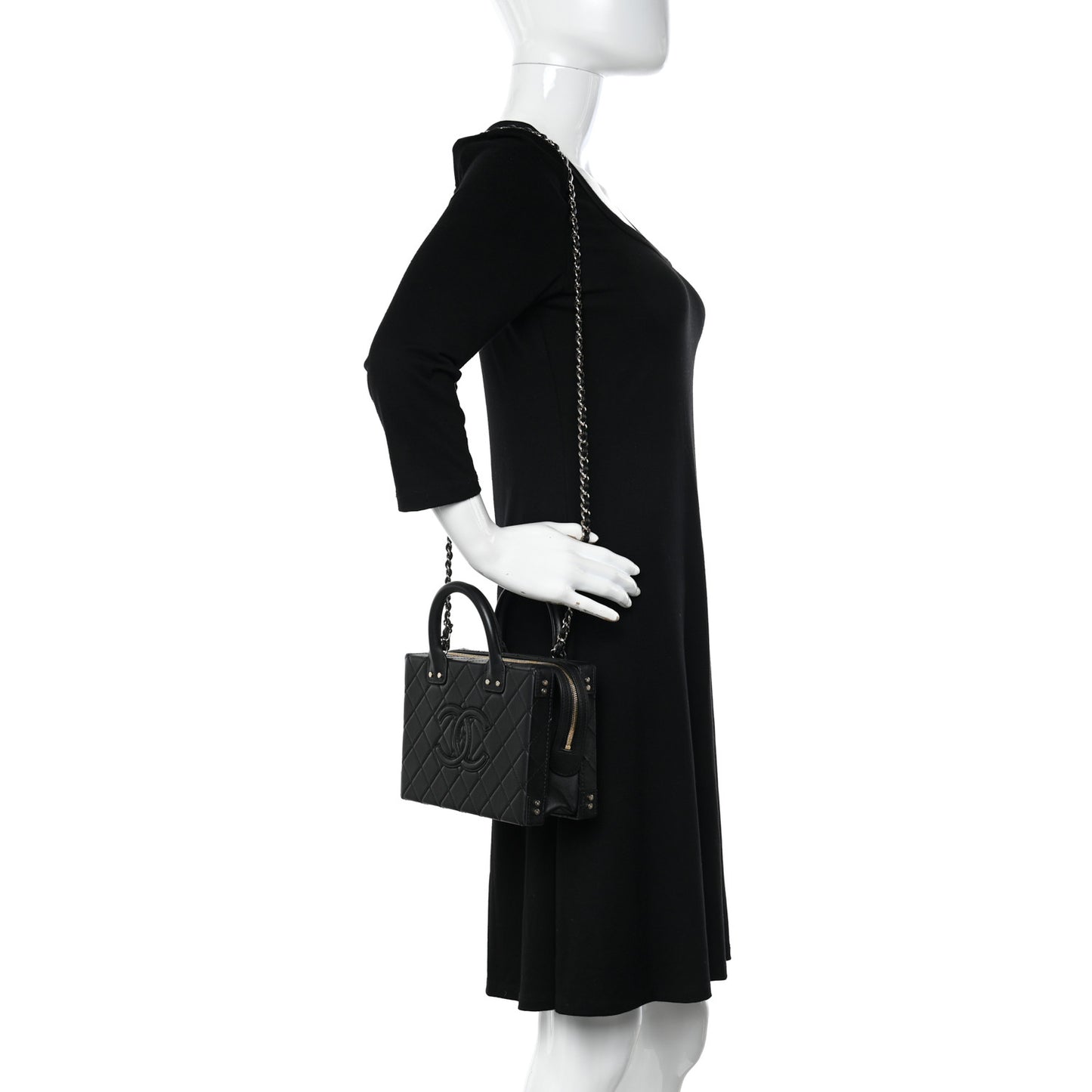 Calfskin Quilted Studded Square Vanity Case Black