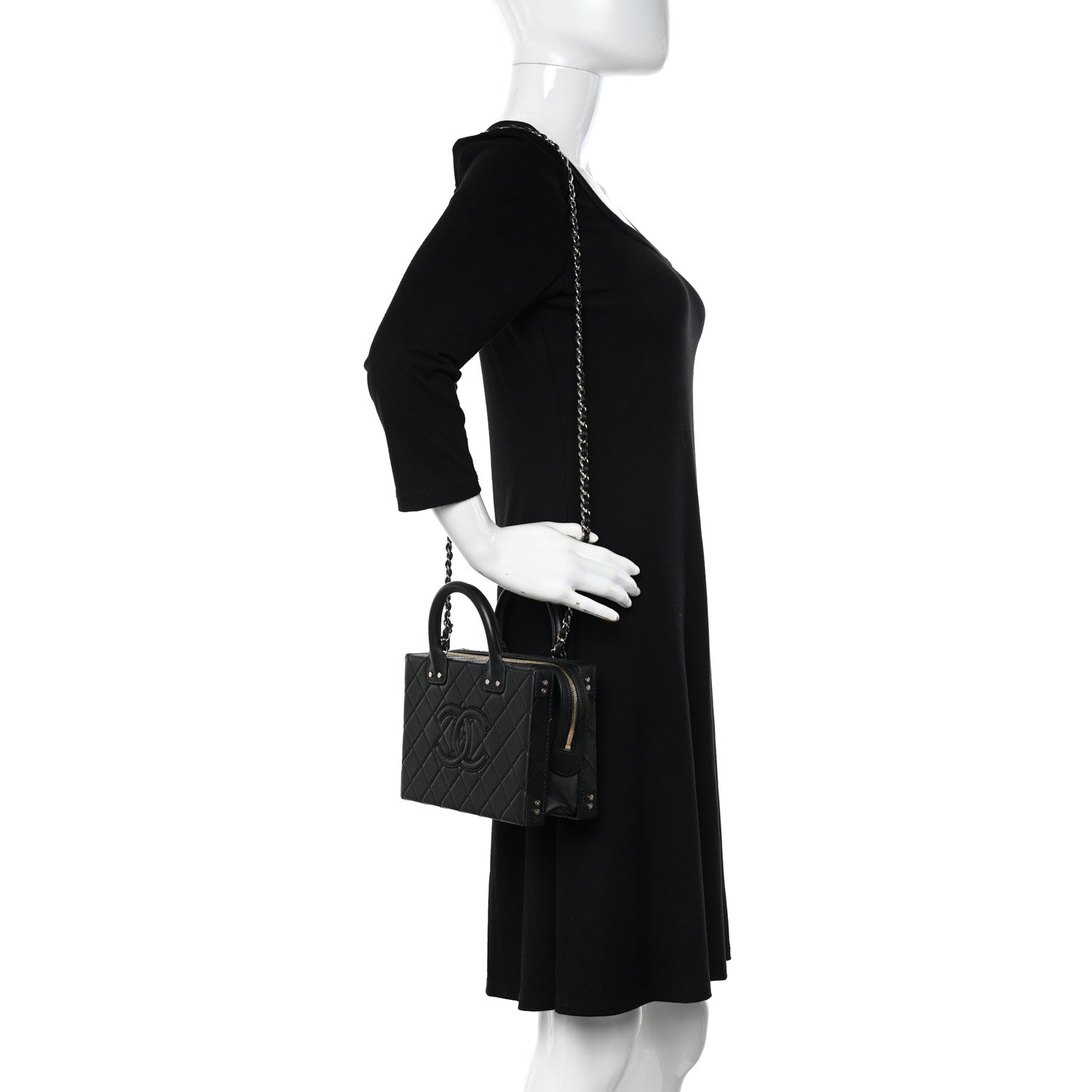 Chanel Calfskin Quilted Studded Square Vanity Case Black 2 of 10