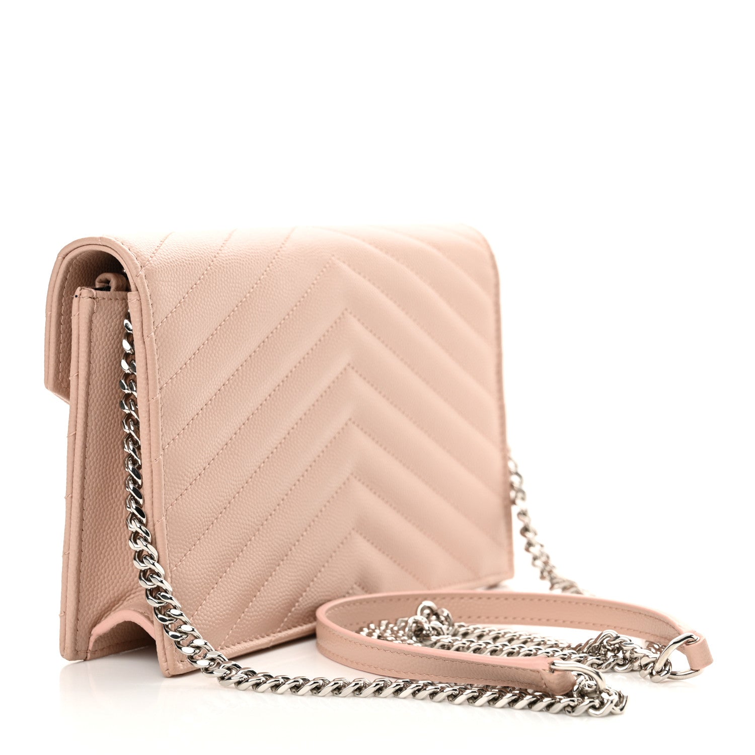 Saint Laurent Grain De Poudre Matelasse Chevron Monogram Envelope Chain Wallet Pale Pink 3 of 10