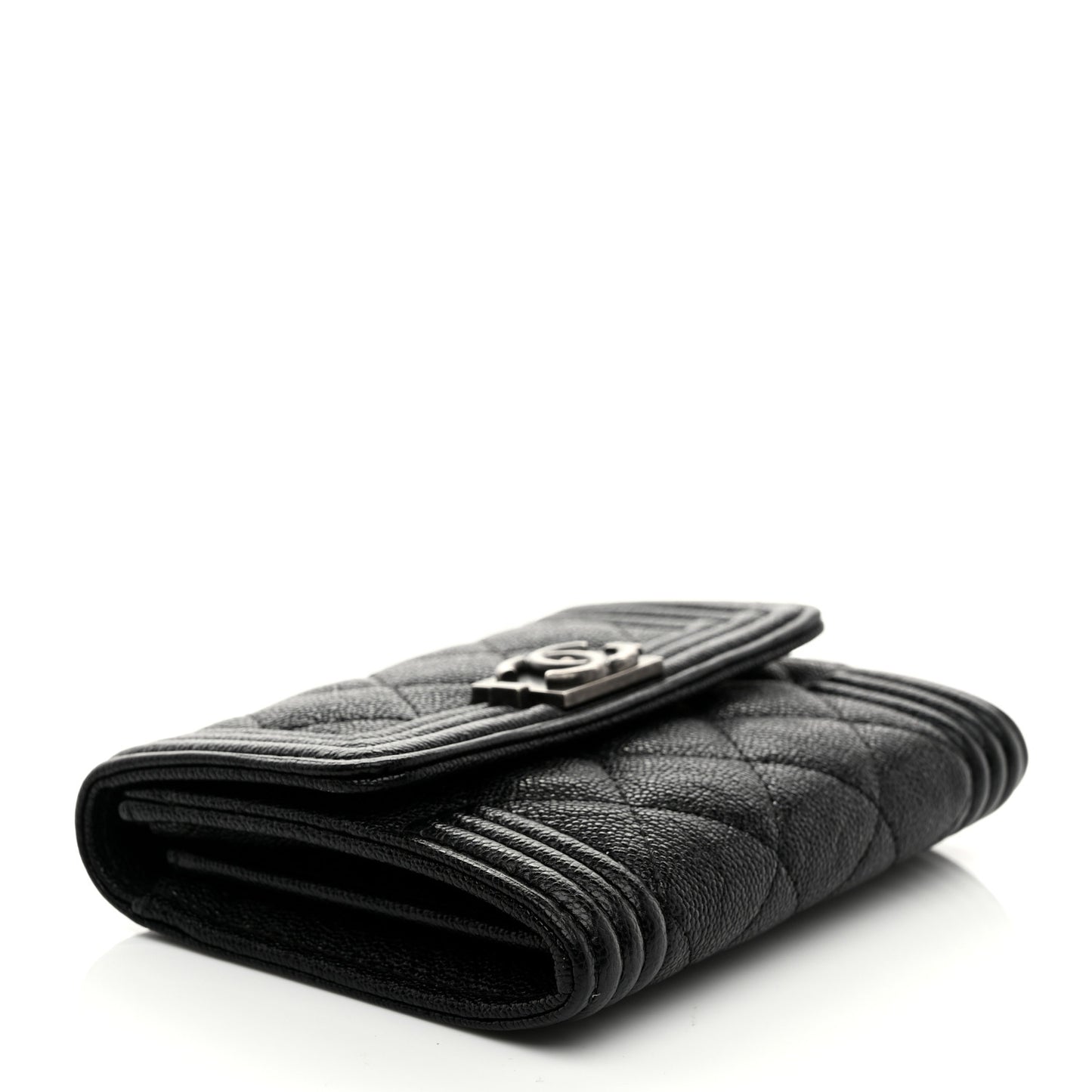 Caviar Quilted Compact Boy Wallet Black