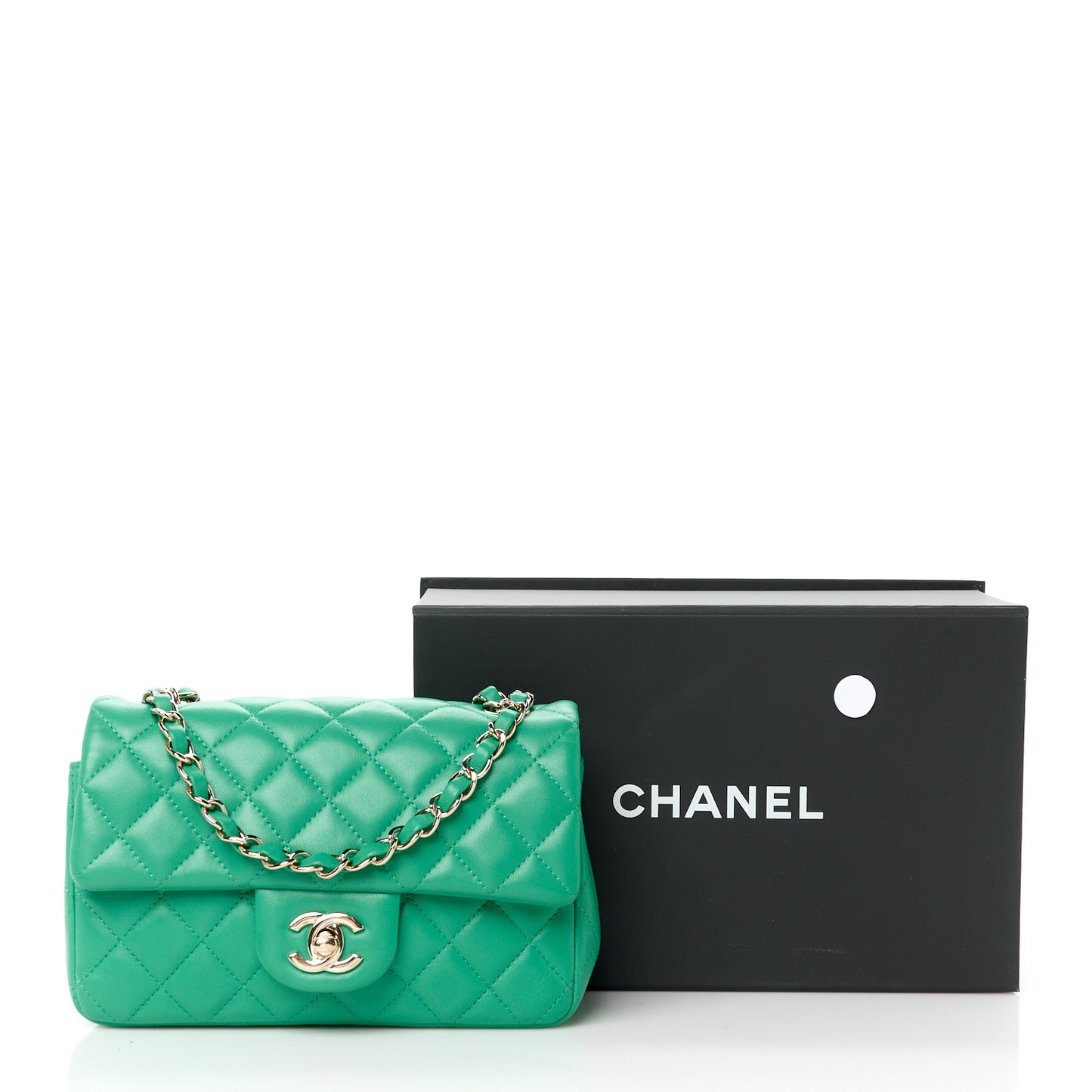 Lambskin Quilted Mini Rectangular Flap Dark Green
