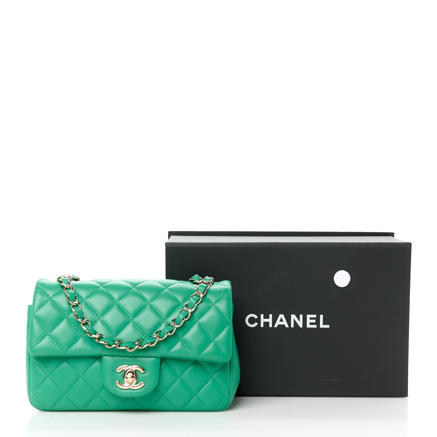 Chanel Lambskin Quilted Mini Rectangular Flap Dark Green 13 of 13