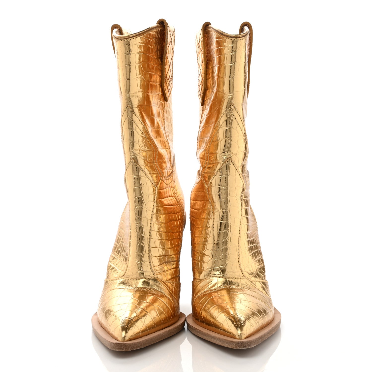 Fendi Metallic Calfskin Crocodile Embossed Cutwalk Ankle Boots 38 Gold 2 of 8