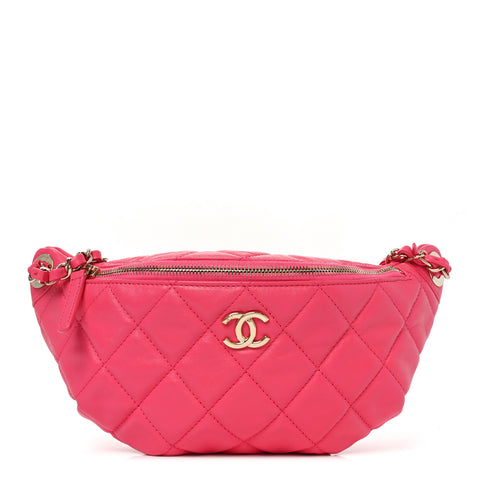 Lambskin Quilted Waist Bag Fanny Pack Pink