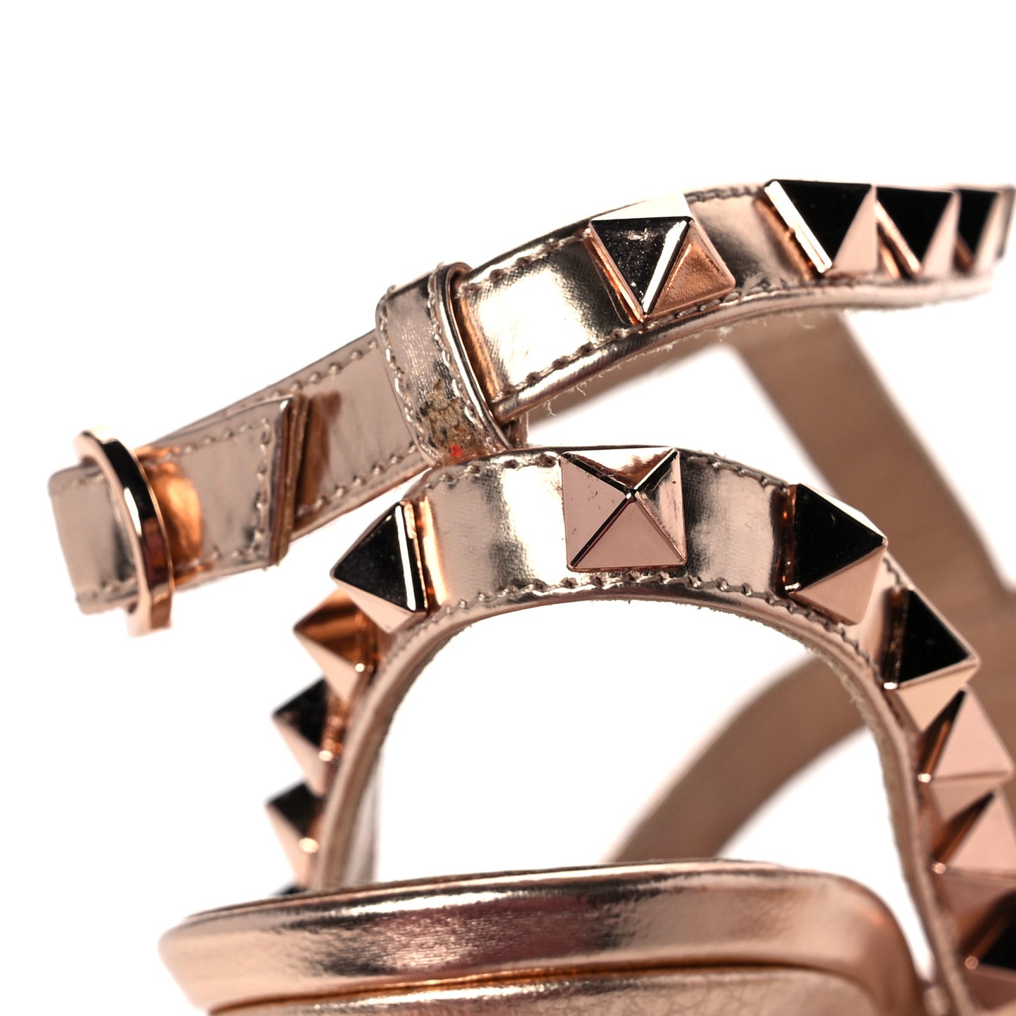 Metallic Pebbled Calfskin Rockstud Ankle Strap 100mm Pumps 36.5 Rame