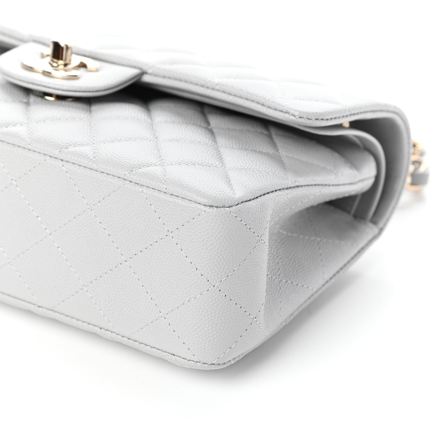 Caviar Quilted Small Double Flap Grey