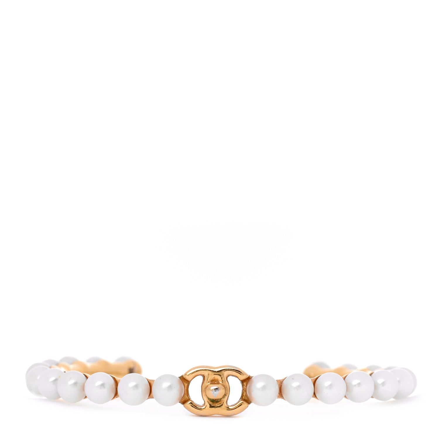 Chanel Pearl CC Cuff Bracelet M Gold Pearly White 1 of 5