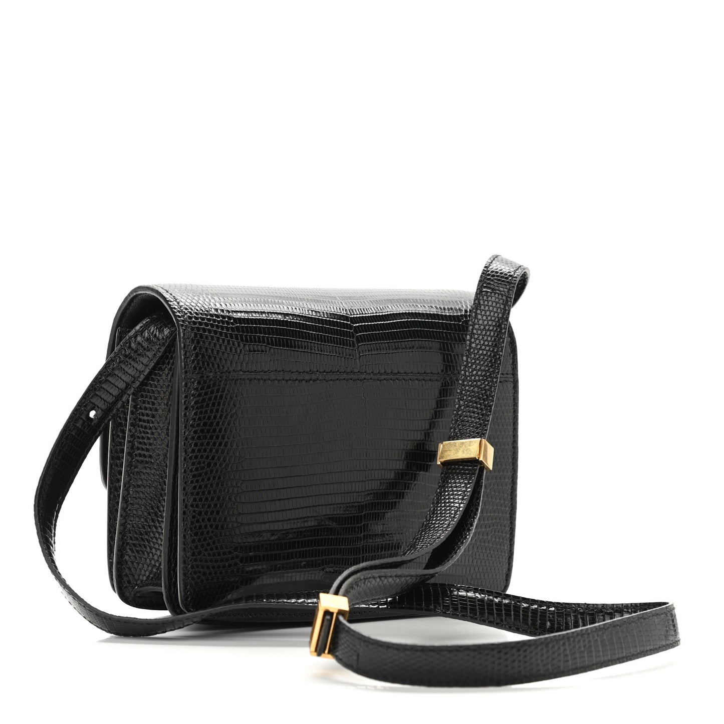 Lizard Small Classic Box Flap Bag Black