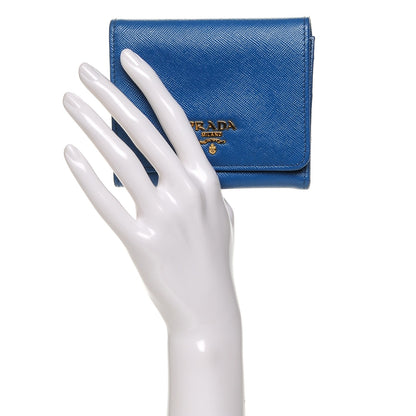 Prada Saffiano Metal Tri-Fold Compact Wallet Cobalto 2 of 7