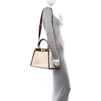 Fendi Canvas Calfskin Crocodile Embossed Medium Peekaboo Iconic Satchel Grezzo Barolo Bubblegum 2 of 17