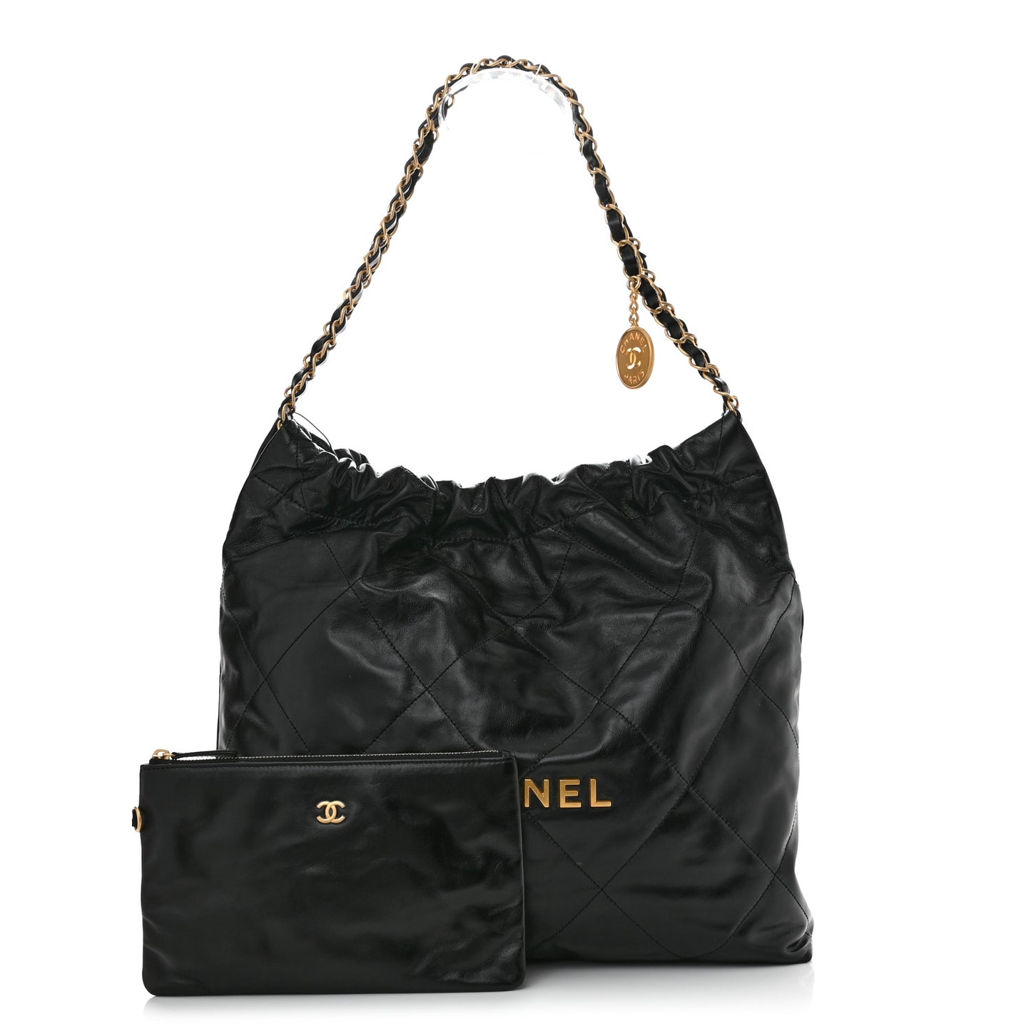 Shiny Calfskin Quilted Chanel 22 Black