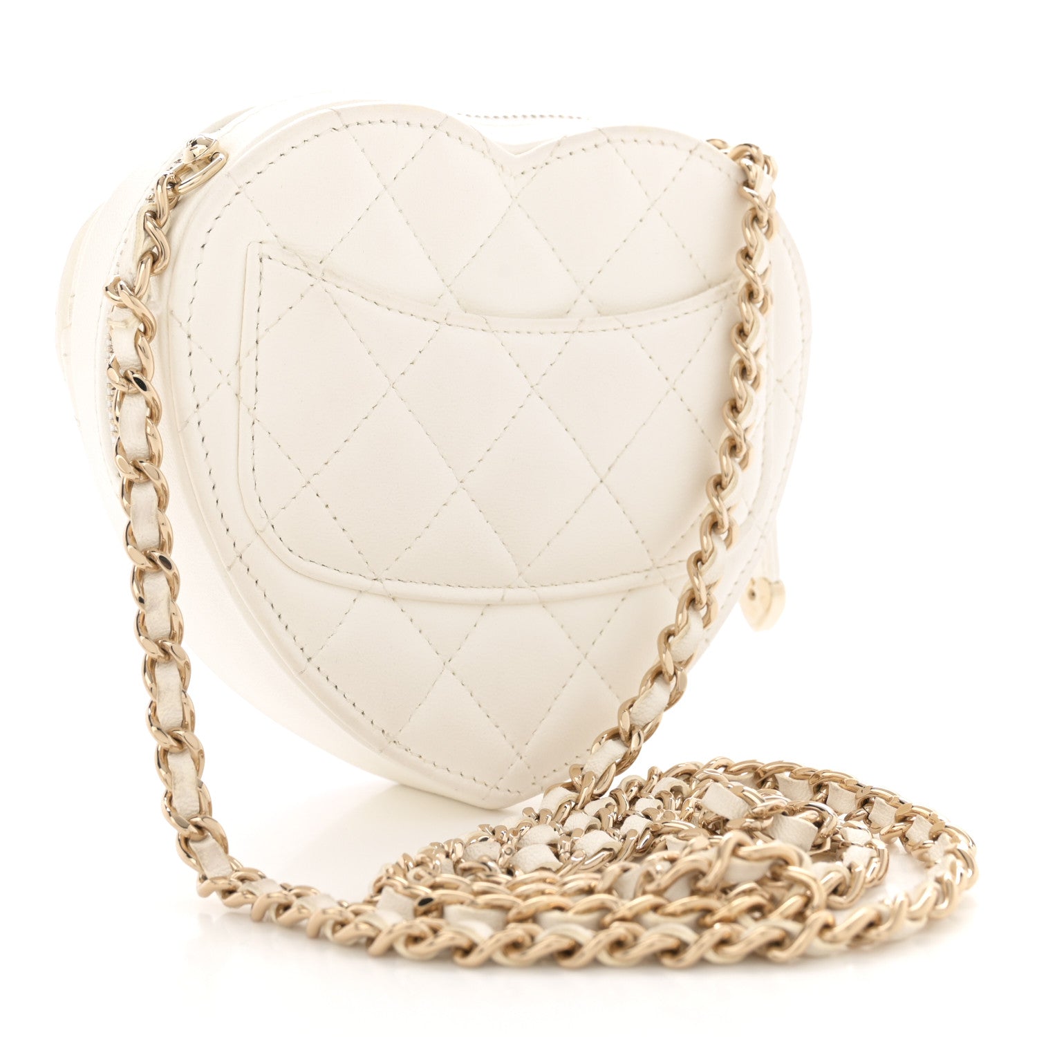 Chanel Lambskin Quilted CC In Love Heart Clutch With Chain White 3 of 12