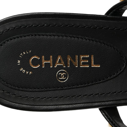 Chanel Lambskin Pearl Toe Ring Sandals 37 Black 6 of 8