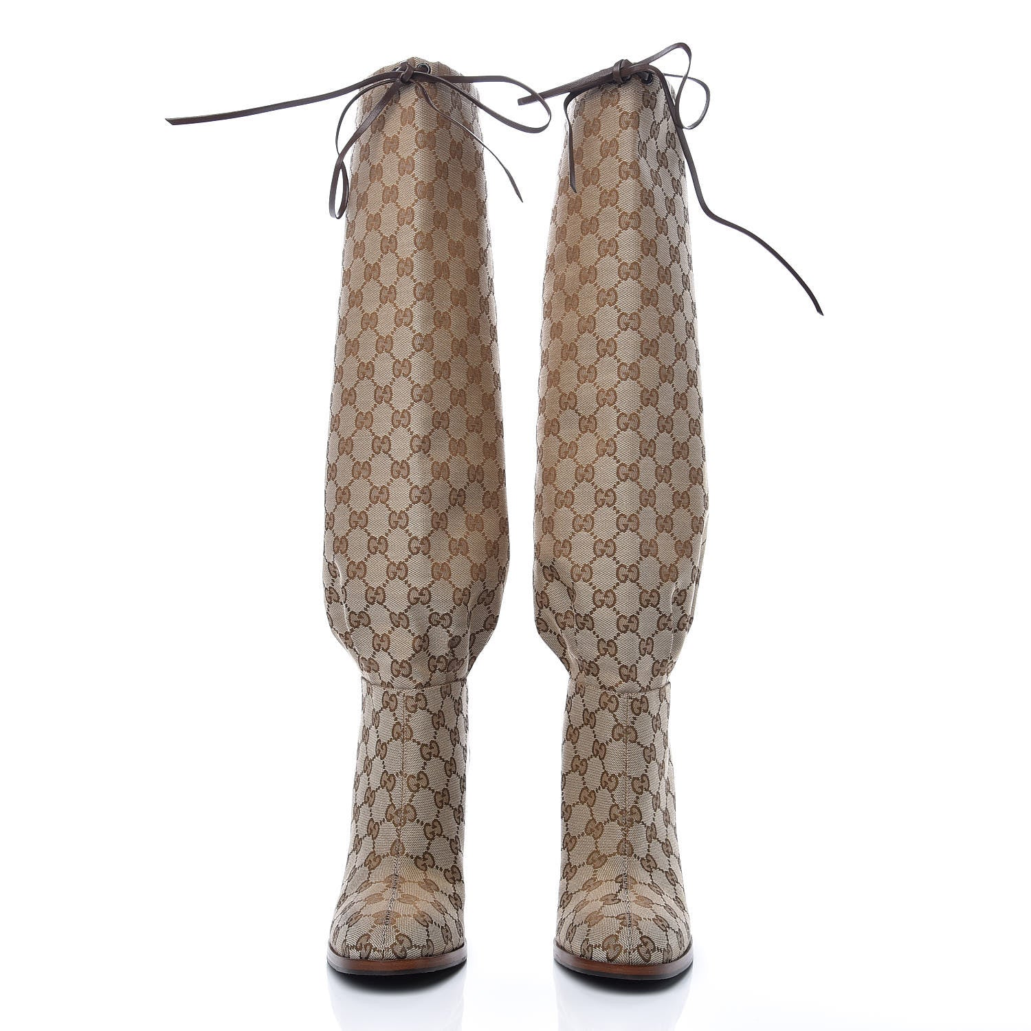 Gucci Monogram Lisa Mid Heel Boots 41 Beige Ebony 3 of 7