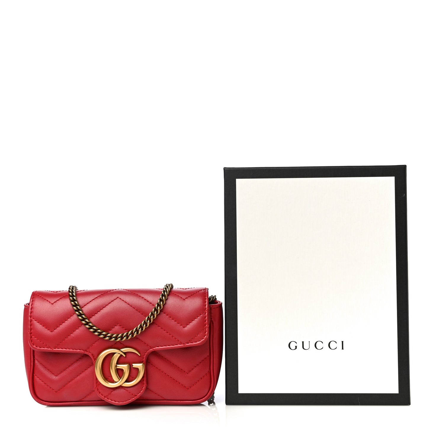 Calfskin Matelasse Super Mini GG Marmont Shoulder Bag Hibiscus Red