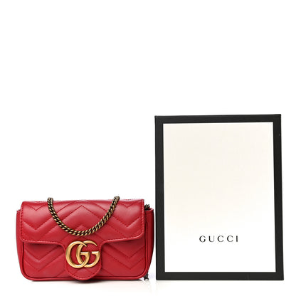 Gucci Calfskin Matelasse Super Mini GG Marmont Shoulder Bag Hibiscus Red 19 of 19