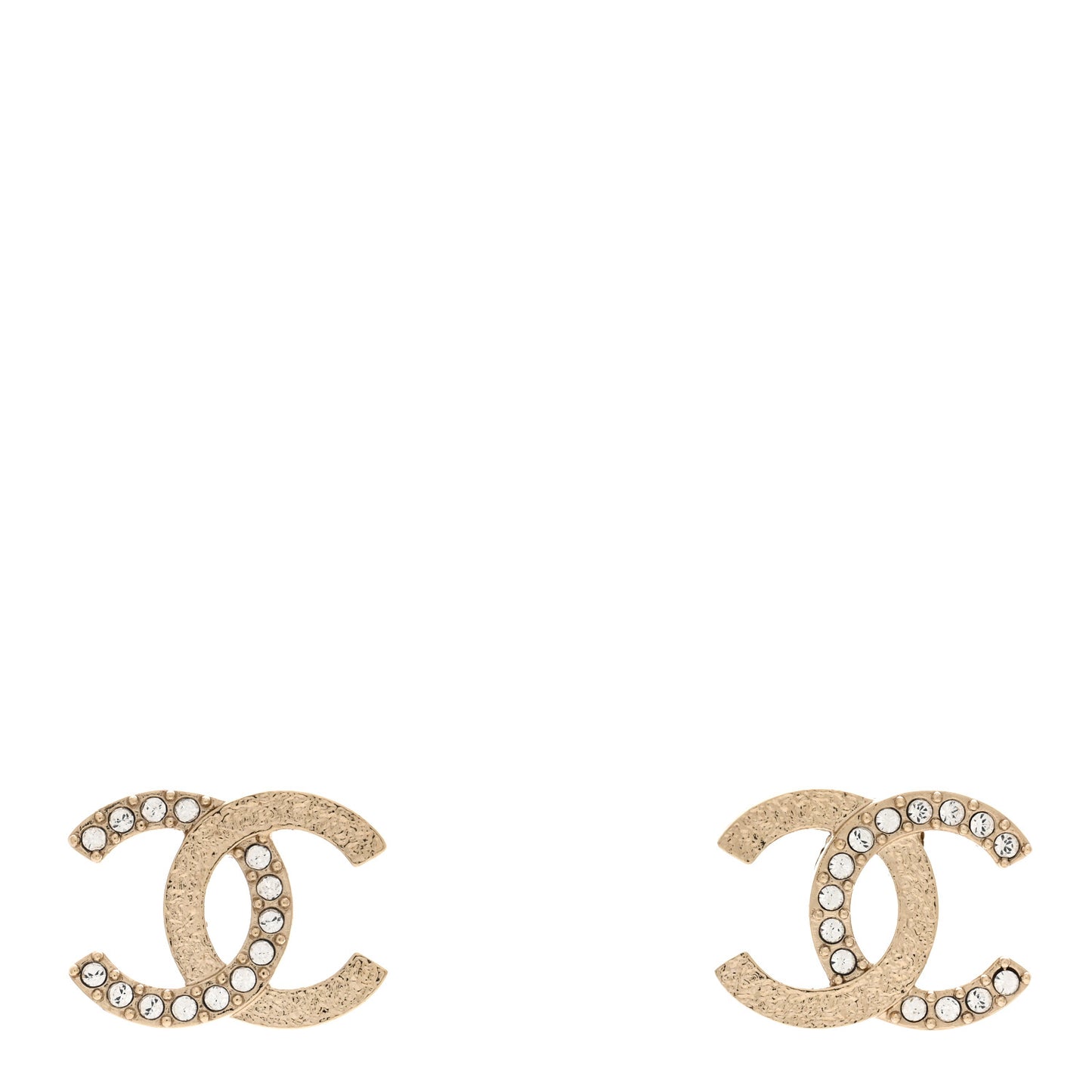 Textured Metal Crystal CC Earrings Gold