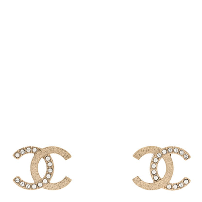 Chanel Textured Metal Crystal CC Earrings Gold 1 of 4
