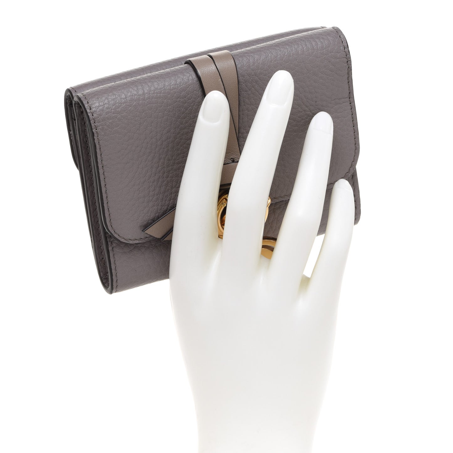 Calfskin Alphabet Trifold Wallet Cashmere Grey