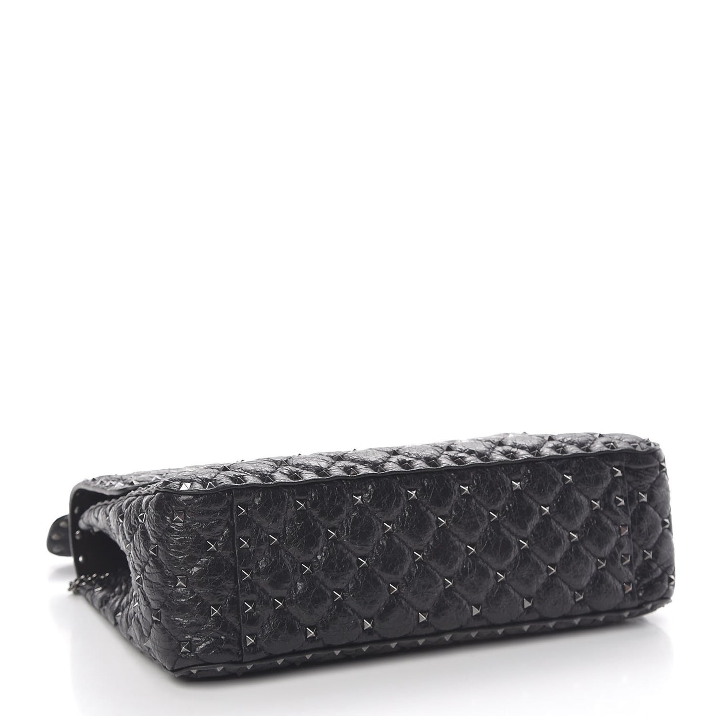 Craquele Nappa Large Rockstud Spike Shoulder Bag Black