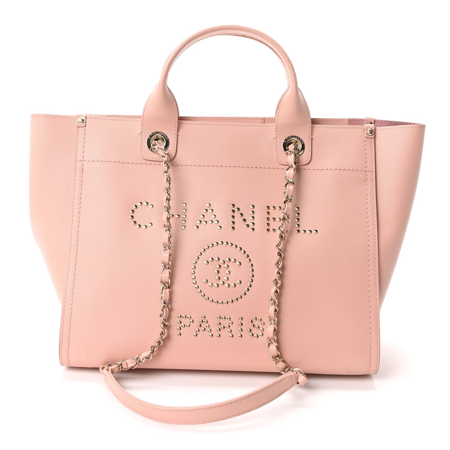 Caviar Small Studded Deauville Tote Light Pink