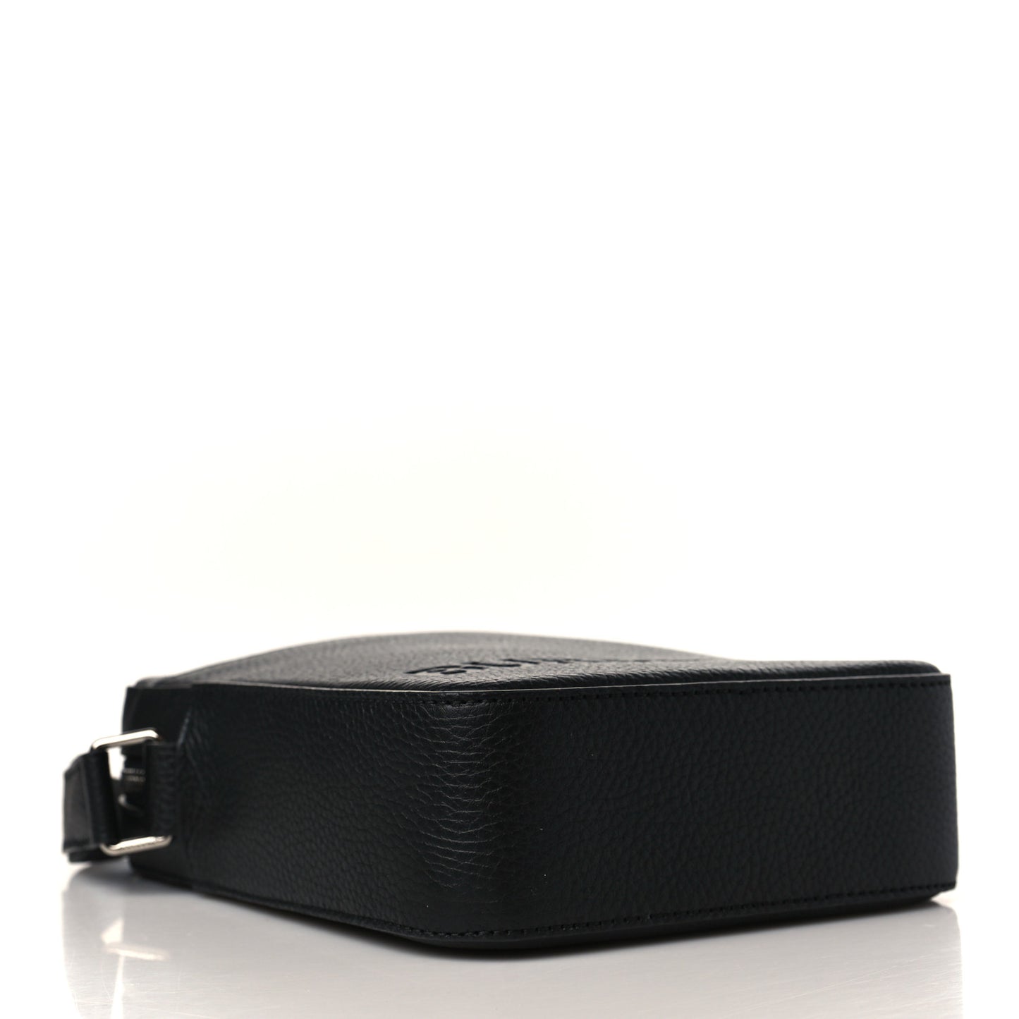 Pebbled Calfskin Logo Embossed Thornton Messenger Bag Black