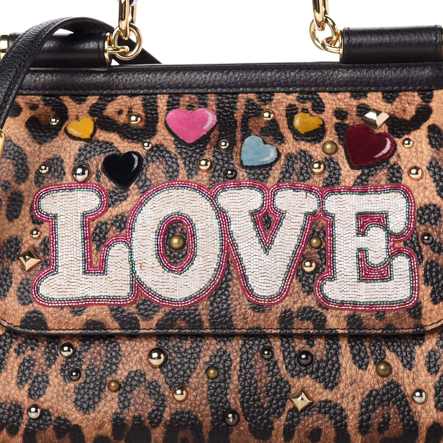 Dolce & Gabbana Dauphine Leopard Love Patch Medium Miss Sicily Satchel Brown Black 9 of 12
