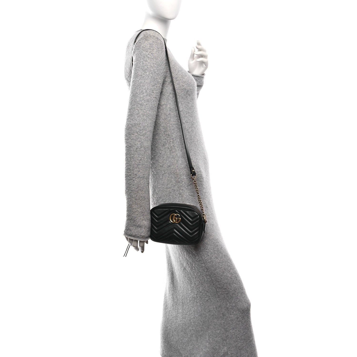 Gucci Calfskin Matelasse Mini GG Marmont Chain Shoulder Bag Black 2 of 12