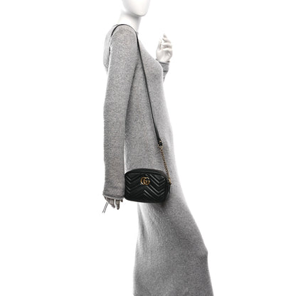 Gucci Calfskin Matelasse Mini GG Marmont Chain Shoulder Bag Black 2 of 12
