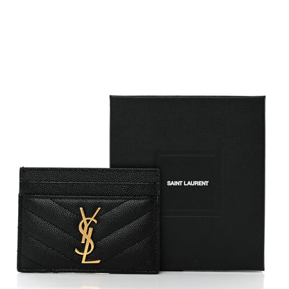 Saint Laurent Grain De Poudre Matelasse Chevron Monogram Credit Card Case Black 8 of 8