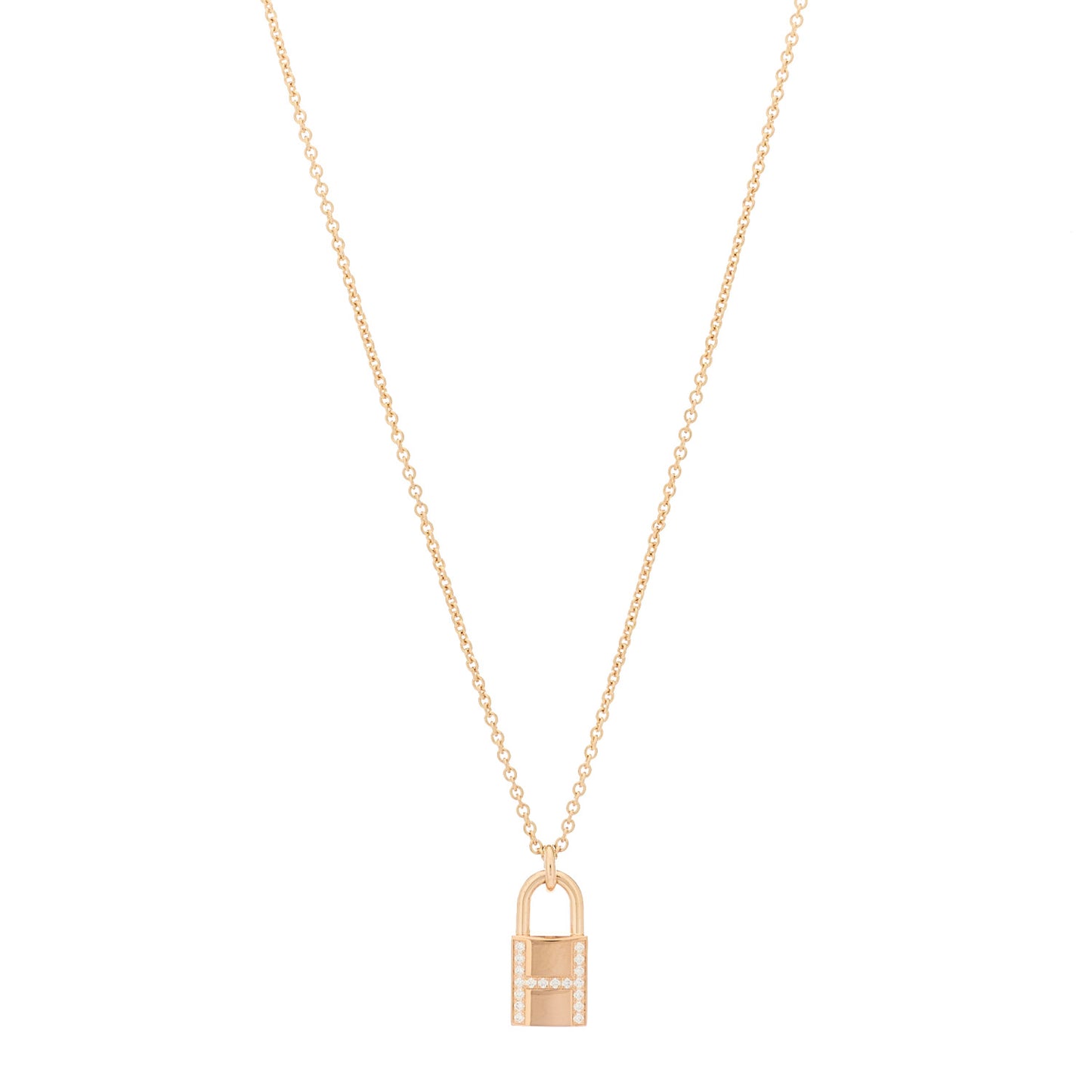 18K Rose Gold Diamond Amulettes Cadenas Pendant Necklace