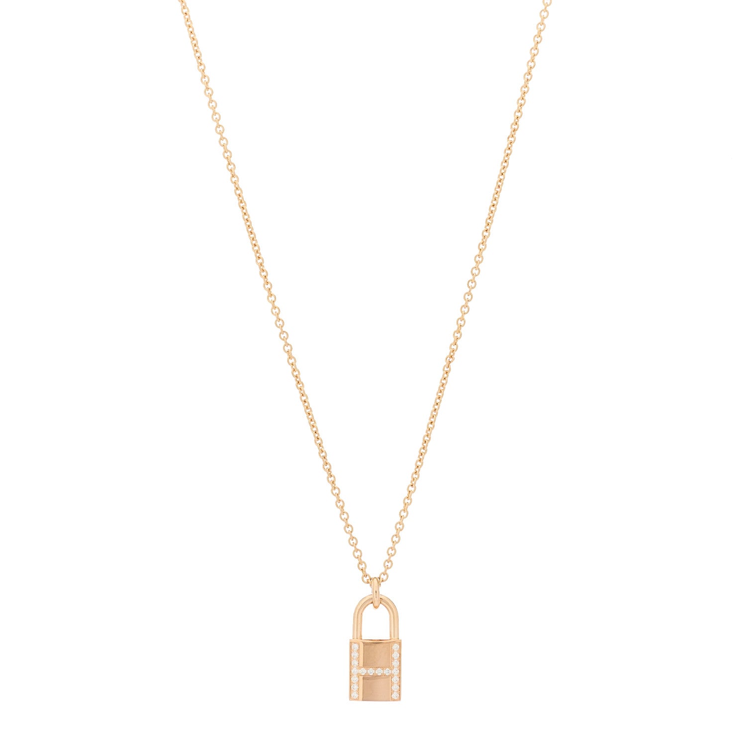 Hermes 18K Rose Gold Diamond Amulettes Cadenas Pendant Necklace 1 of 6