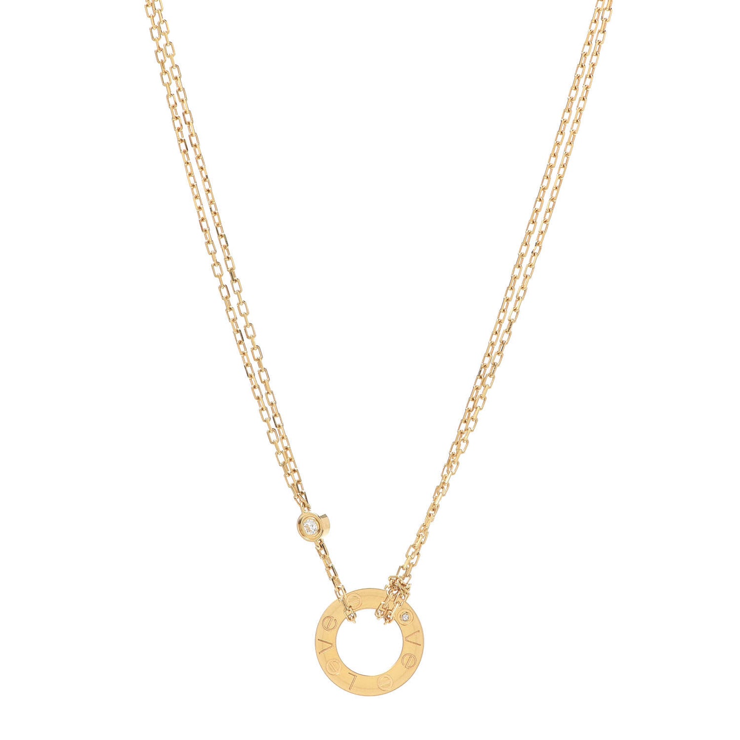 18K Yellow Gold 2 Diamond LOVE Necklace