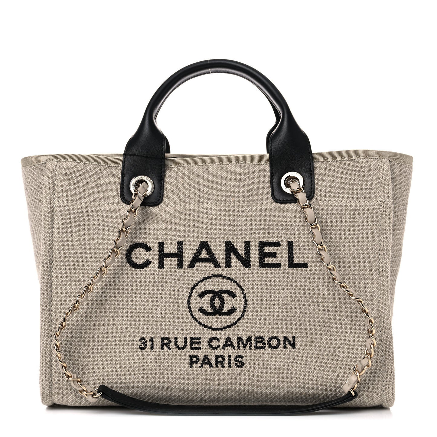Mixed Fibers Small Deauville Tote Beige Black