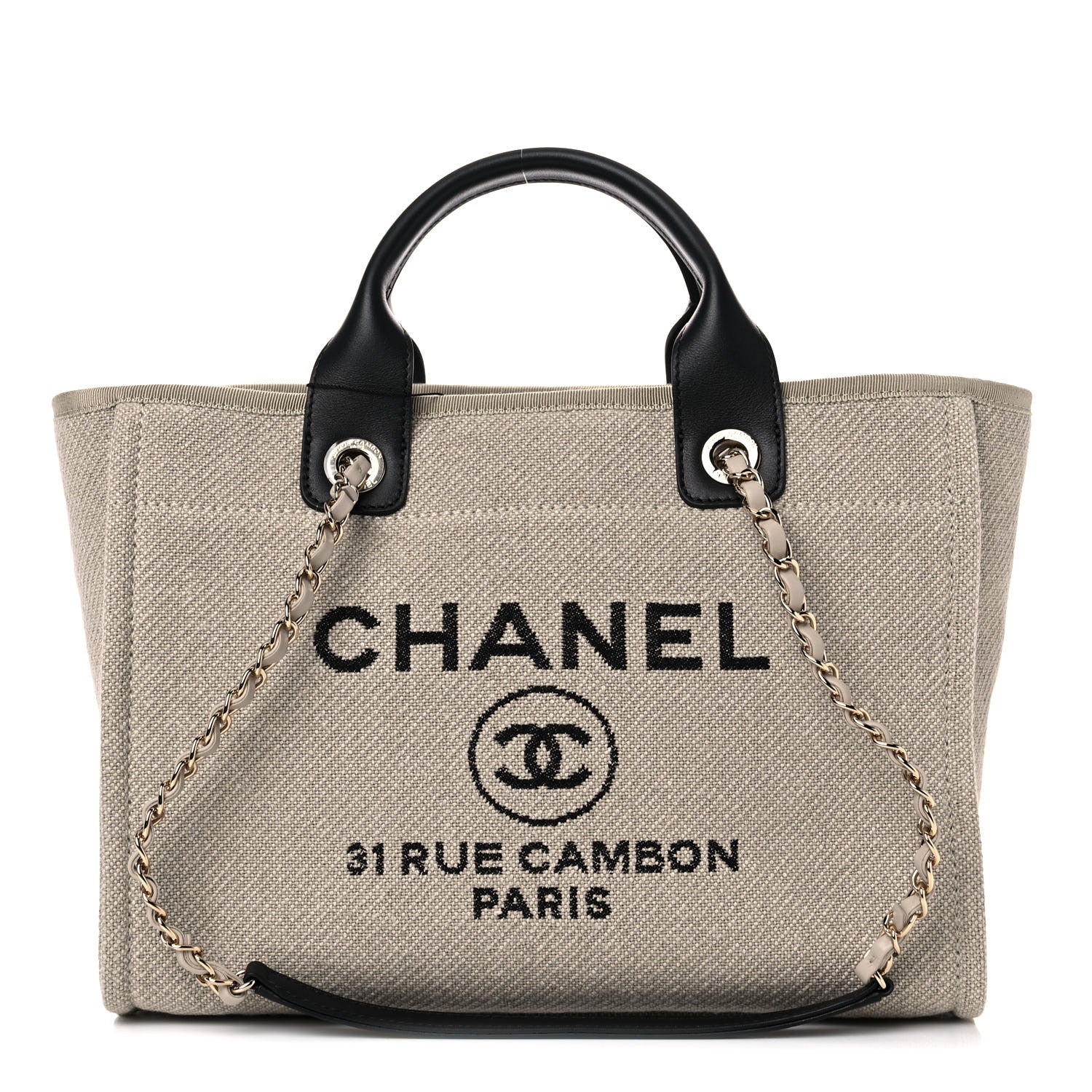 Chanel Mixed Fibers Small Deauville Tote Beige Black 4 of 12